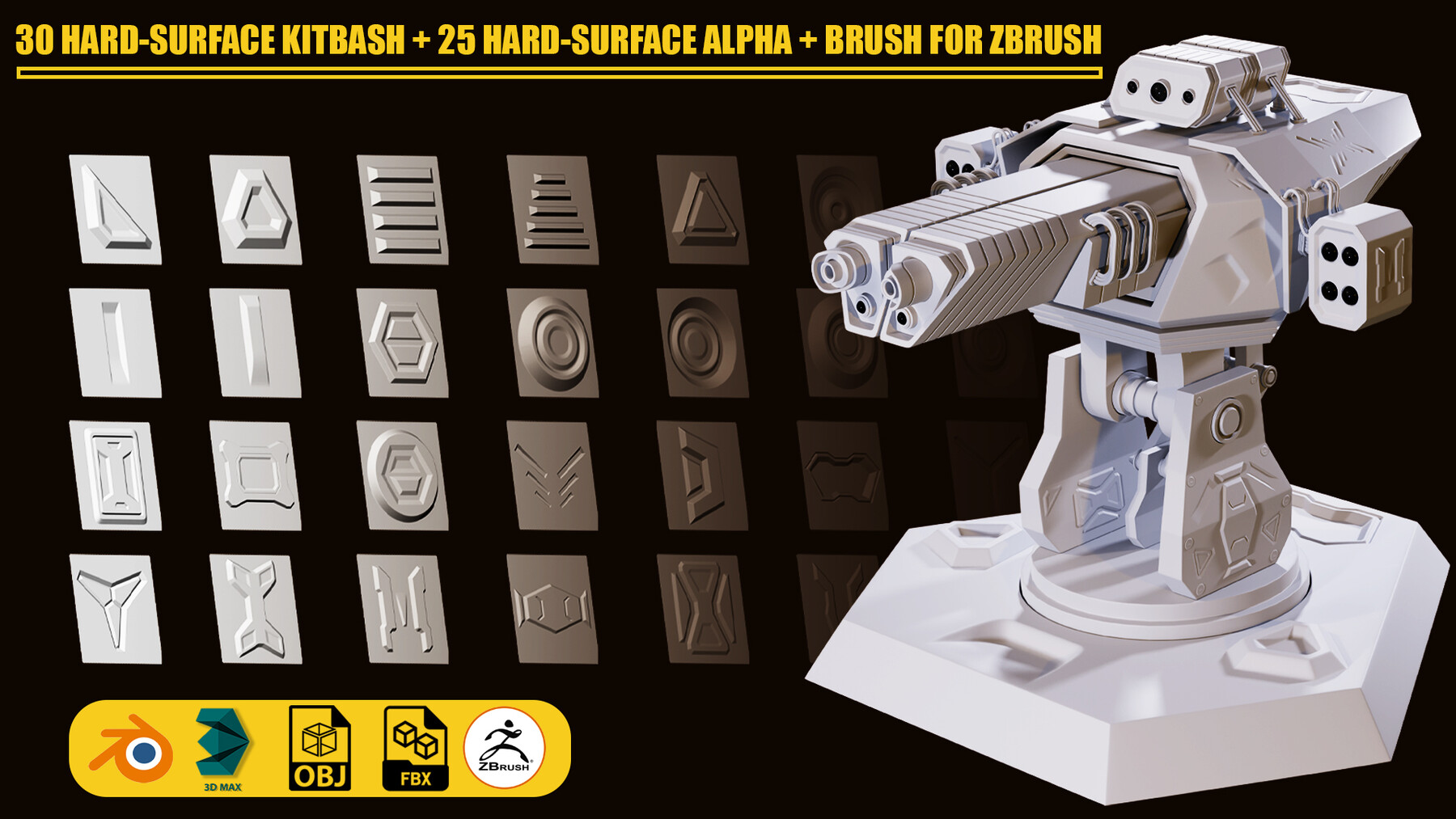 ArtStation 30 HARDSURFACE KITBASH + 25 HARDSURFACE ALPHA + 42 BRUSH