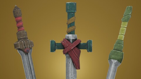 Stylized Handpainted Sword x 3