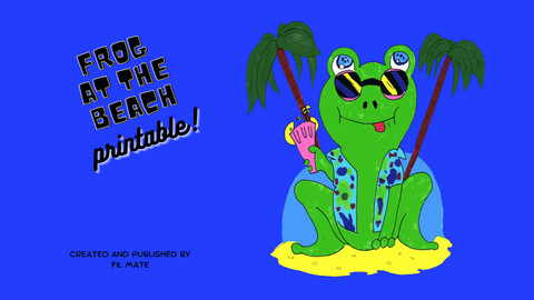 Frog At The Beach funny cute cartoon vector ilustrtion design printable
