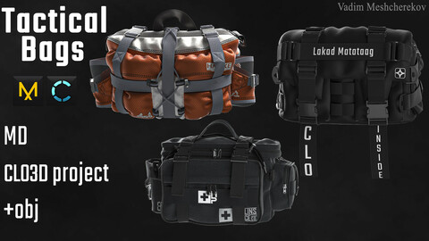 Tactical Bags. Clo 3D / Marvelous Designer project +obj