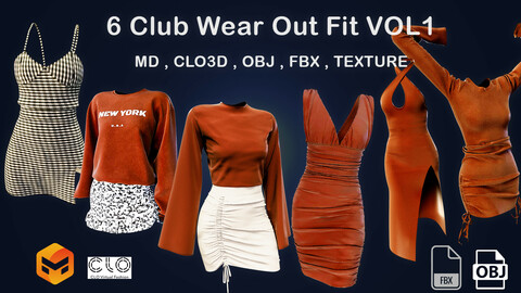 Club Wear Out Fit VOL1 Marvelous Designer, Projects Files: Zprj , OBJ , FBX , Highpoly , Texture