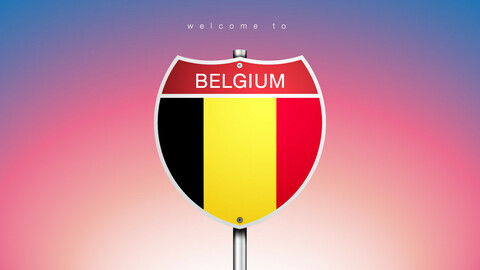 20 ICON The City Label & Map of BELGIUM In American Signs Style