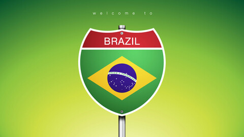 17 ICON The City Label & Map of BRAZIL In American Signs Style