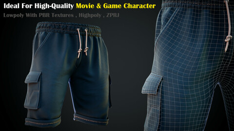 Men's Shorts Lowpoly With PBR Textures , Highpoly , ZPRJ