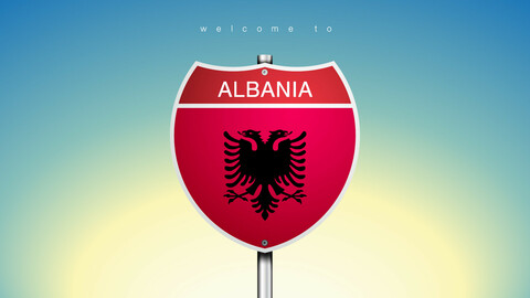 20 ICON The City Label & Map of ALBANIA In American Signs Style