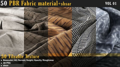 50 PBR Fabric Material + sbsar - VOL 01
