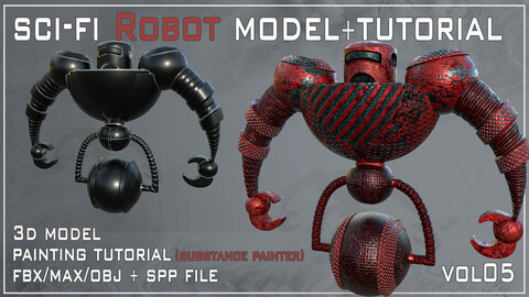 SCI-FI Robot 3D Model + Tutorial - VOL 05 ( substance painter tutorial )