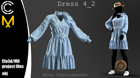 Dress 4_2. Marvelous Designer/Clo3d project + OBJ.