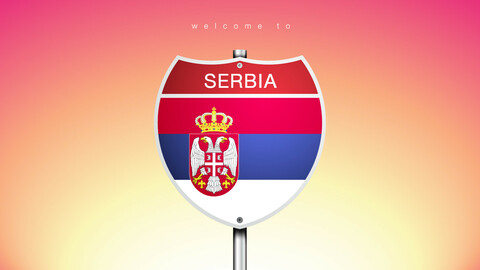 20 ICON The City Label & Map of SERBIA In American Signs Style