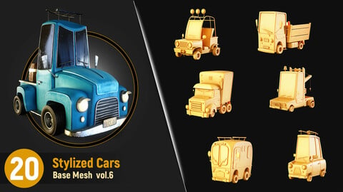 20 Stylized Cars Base Mesh Vol.6