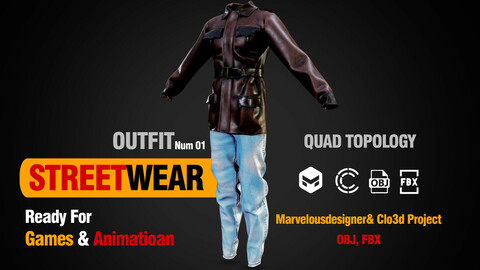 "Streetwear Outfit " Num.01 (Zprj , OBJ, FBX)