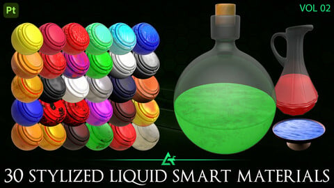 30 Stylized Liquid Smart Materials + PBR Textures (Practical & Unique) - Vol 2