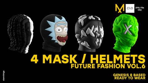 Future Fashion Helmet / Mask Pack Vol.6 - Clo 3D / Marvelous Designer + OBJ / NO TEXTURE / DIGITAL FASHION / STREETWEAR / HYPEBEAST / BALACLAVA
