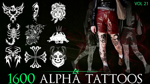 1600 Alpha Tattoos and Clothing Print Designs (MEGA Pack) - Third version of Alpha Tattoos - Vol 21