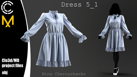 Dress 5_1. Marvelous Designer/Clo3d project + OBJ.