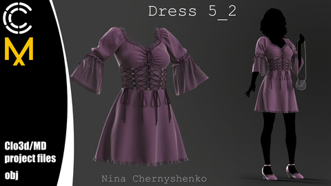 Dress 5_2. Marvelous Designer/Clo3d project + OBJ.