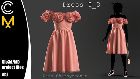 Dress 5_3. Marvelous Designer/Clo3d project + OBJ.