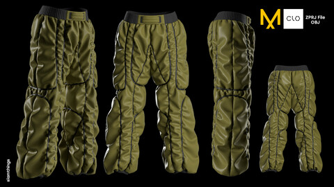 Future Fashion Puffer Pants #017 - Clo 3D / Marvelous Designer + OBJ / DIGITAL FASHION / STREET WEAR / OVERSIZED / HYPEBEAST