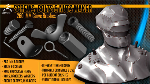 Screws Bolts And Nuts Maker 260 IMM ZBrush Brushes
