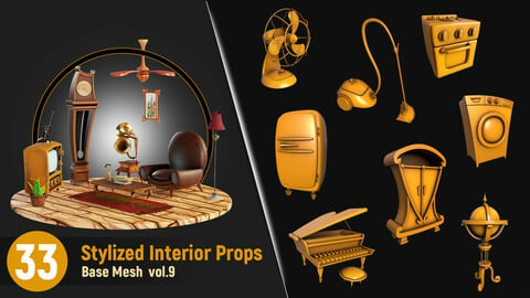 33 Stylized Interior Props Base Mesh Vol.9