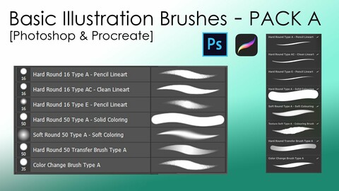 Pack A - Basic Illustration Brushes for Procreate and Photoshop