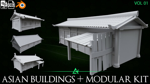 ATS - Asian Buildings (Urban + Village) Base Mesh + Modular Kitbash - Unwrapped