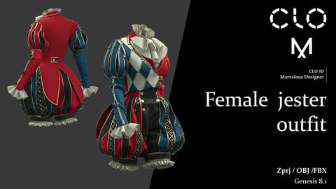 Female jester outfit  / Marvelous Designer/Clo3D project file + OBJ
