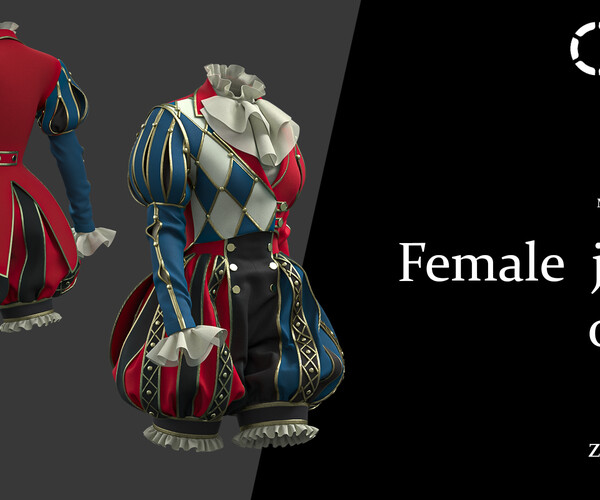 ArtStation Female jester outfit / Marvelous Designer/Clo3D project