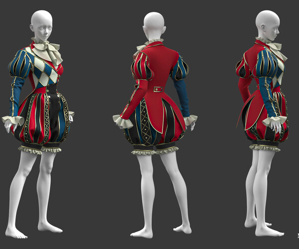 ArtStation - Female jester outfit / Marvelous Designer/Clo3D
