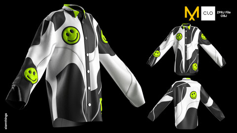 Future Fashion Oversized Shirt #001 - Clo 3D / Marvelous Designer + OBJ / NO TEXTURE / DIGITAL FASHION / STREET WEAR / HYPEBEAST