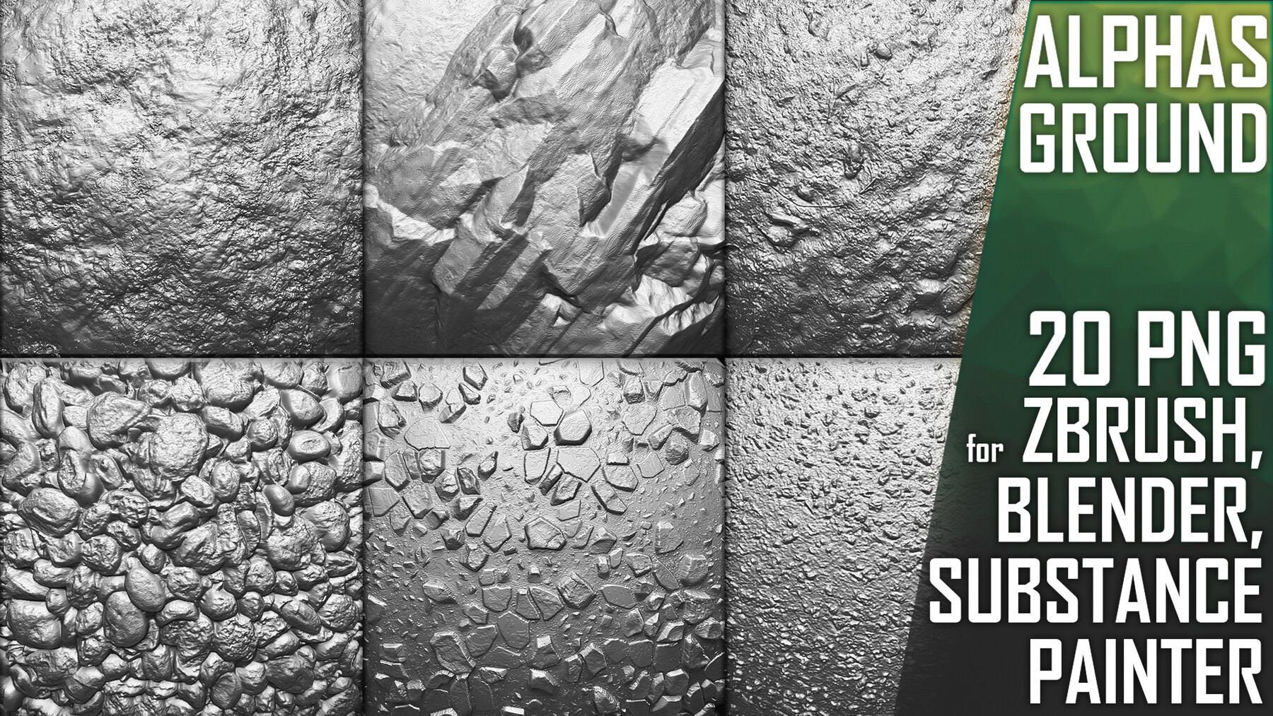 20 Ground Alphas vol.4 for ZBrush, Blender (2K, PNG) preview