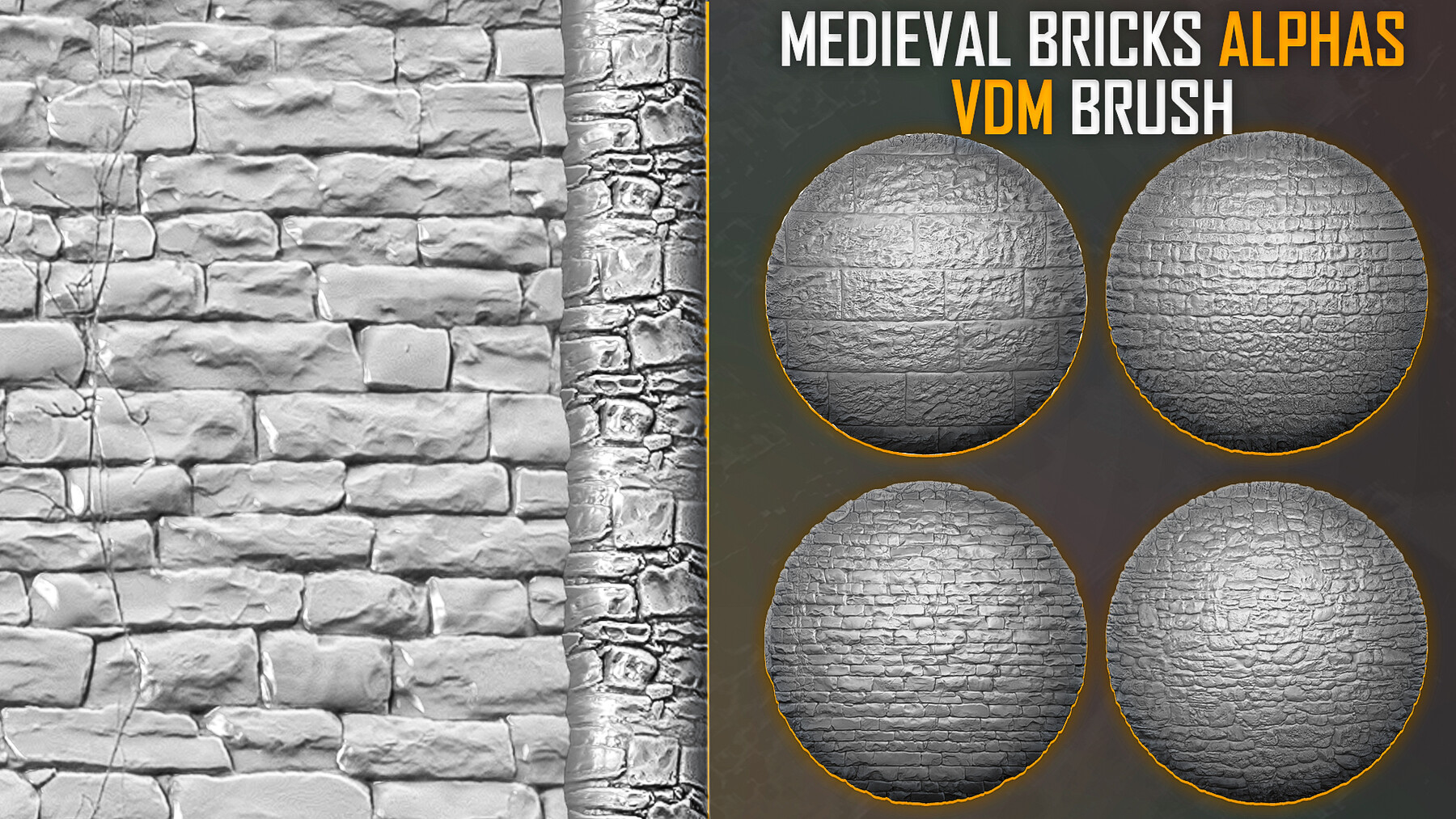 ArtStation Medieval Bricks Alphas and VDM Brush for ZBrush Brushes