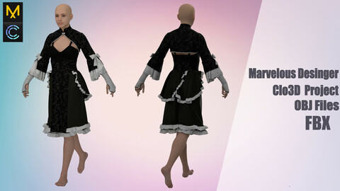 women's dress №108 "Marvelous Designer" /Zprj/ OBJ+FBX