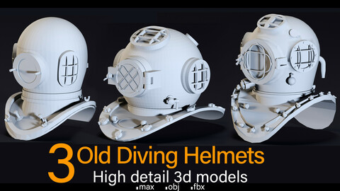 3 Old Diving Helmets- High detail 3d models