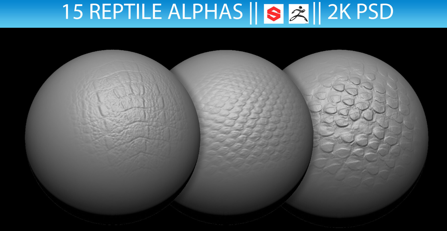 15 Reptile Alphas (ZBrush, Substance, 2K, PSD)