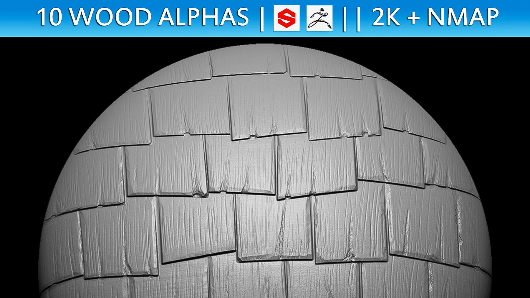 10 Wood Alphas Vol.1 (ZBrush, Substance, 2K + Normal map) preview