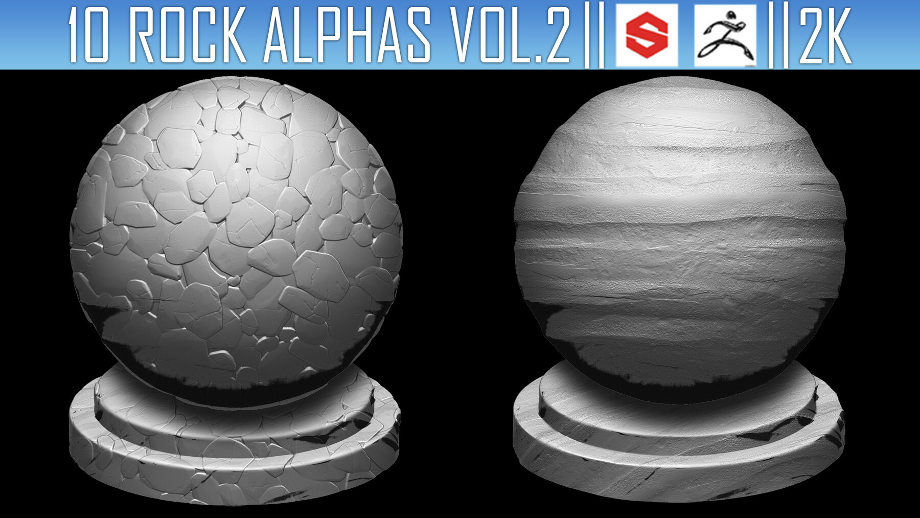 ArtStation - 10 Rock Alphas Vol.2 (ZBRush, Substance, 2K) | Brushes