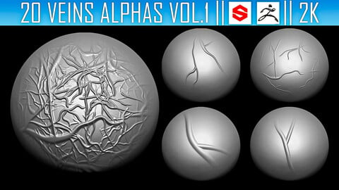 20 Veins Alphas Vol.1 (ZBRush, Substance, 2K)