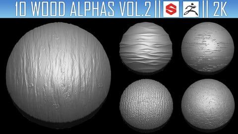 10 Wood Alphas Vol.2 (ZBRush, Substance, 2K)