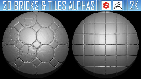 20 Bricks and Tiles Alphas Vol.1 (ZBRush, Substance, 2K)