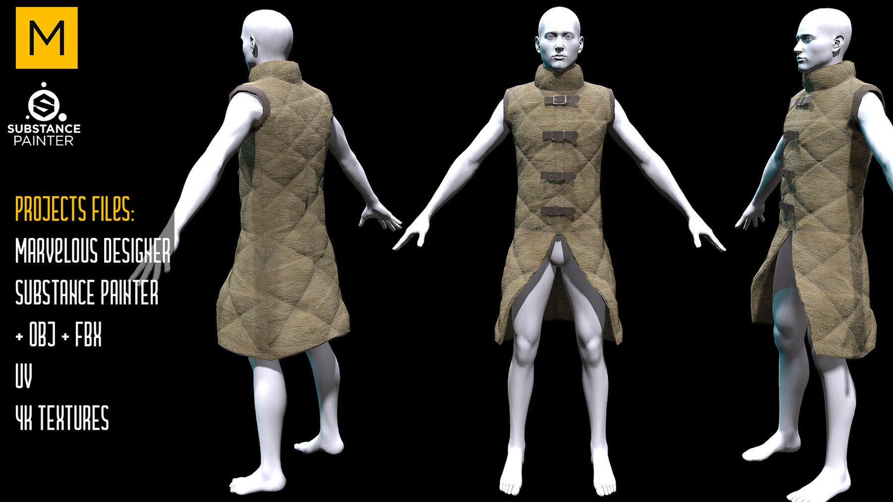 Medieval Costume. Marvelous & Substance projects. FBX & OBJ. 4K Textures. preview 2