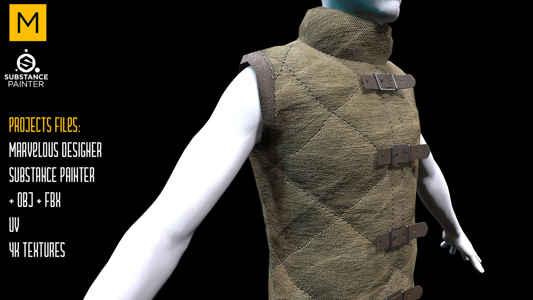Medieval Costume. Marvelous & Substance projects. FBX & OBJ. 4K Textures. preview 3