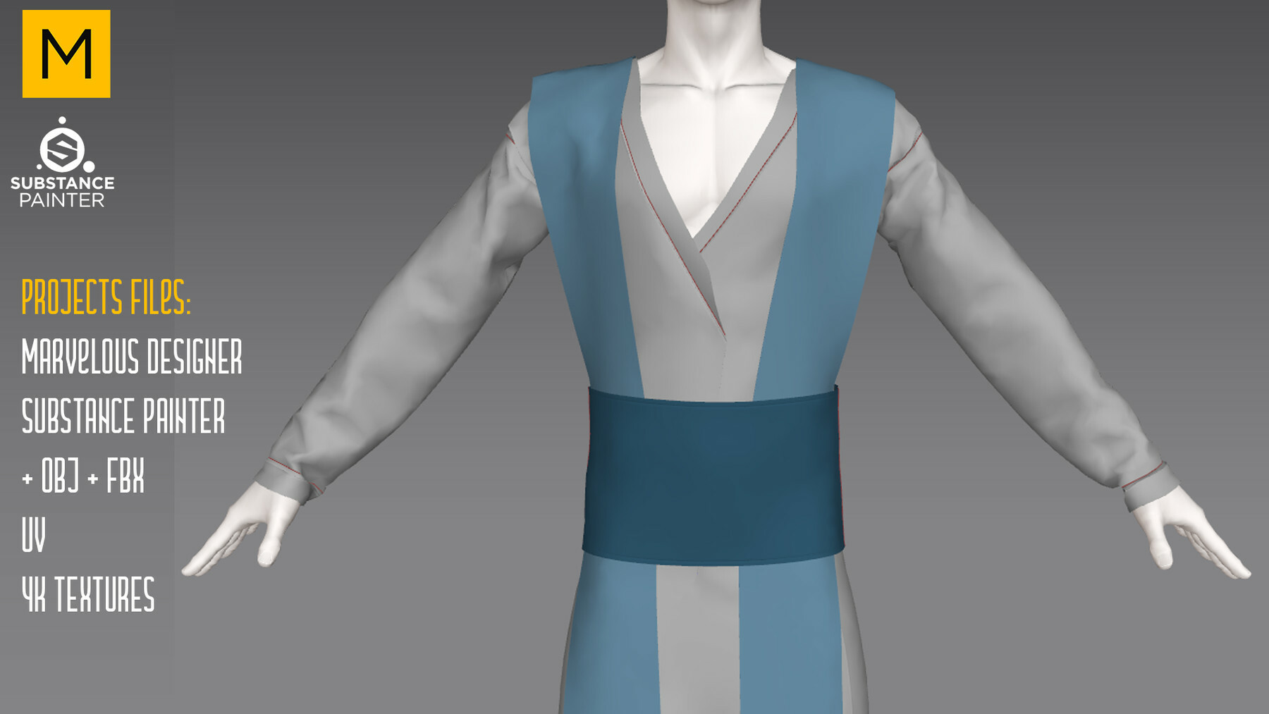Kimono. Marvelous & Substance projects. FBX & OBJ. 4K Textures. preview 3