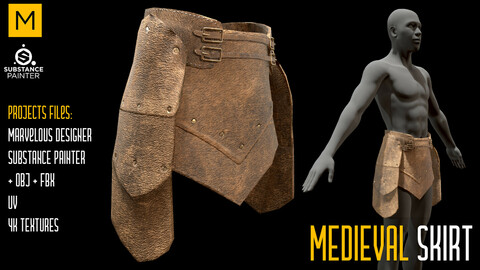 Medieval Skirt. Marvelous & Substance projects. FBX & OBJ. 4K Textures.