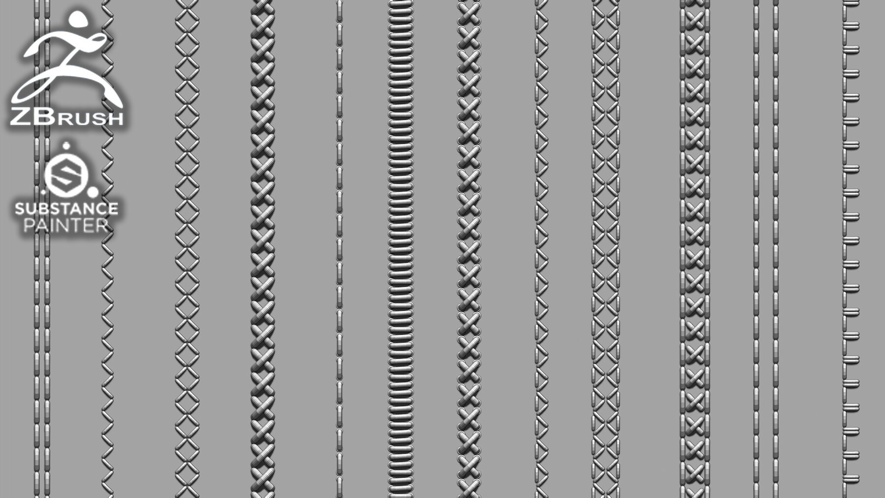 15 IMM Stitches Brush for Zbrush and Substance Painter (+ PSD, OBJ) preview 1