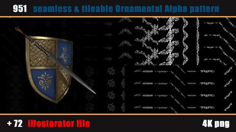 951 seamless and tileable Ornamental Alpha patterns + 72 Adobe illustrator file