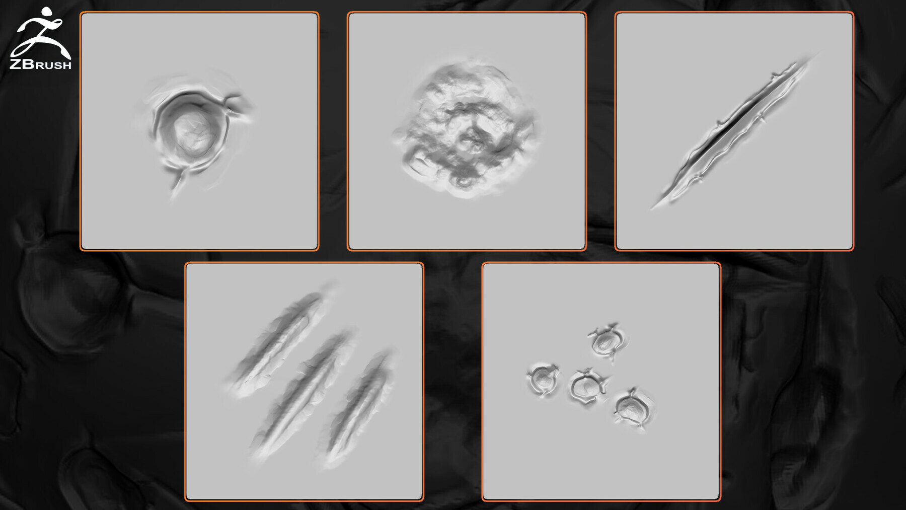 25 Metal Surface Damages VDM Brush for ZBrush (+10 Alphas) preview 3