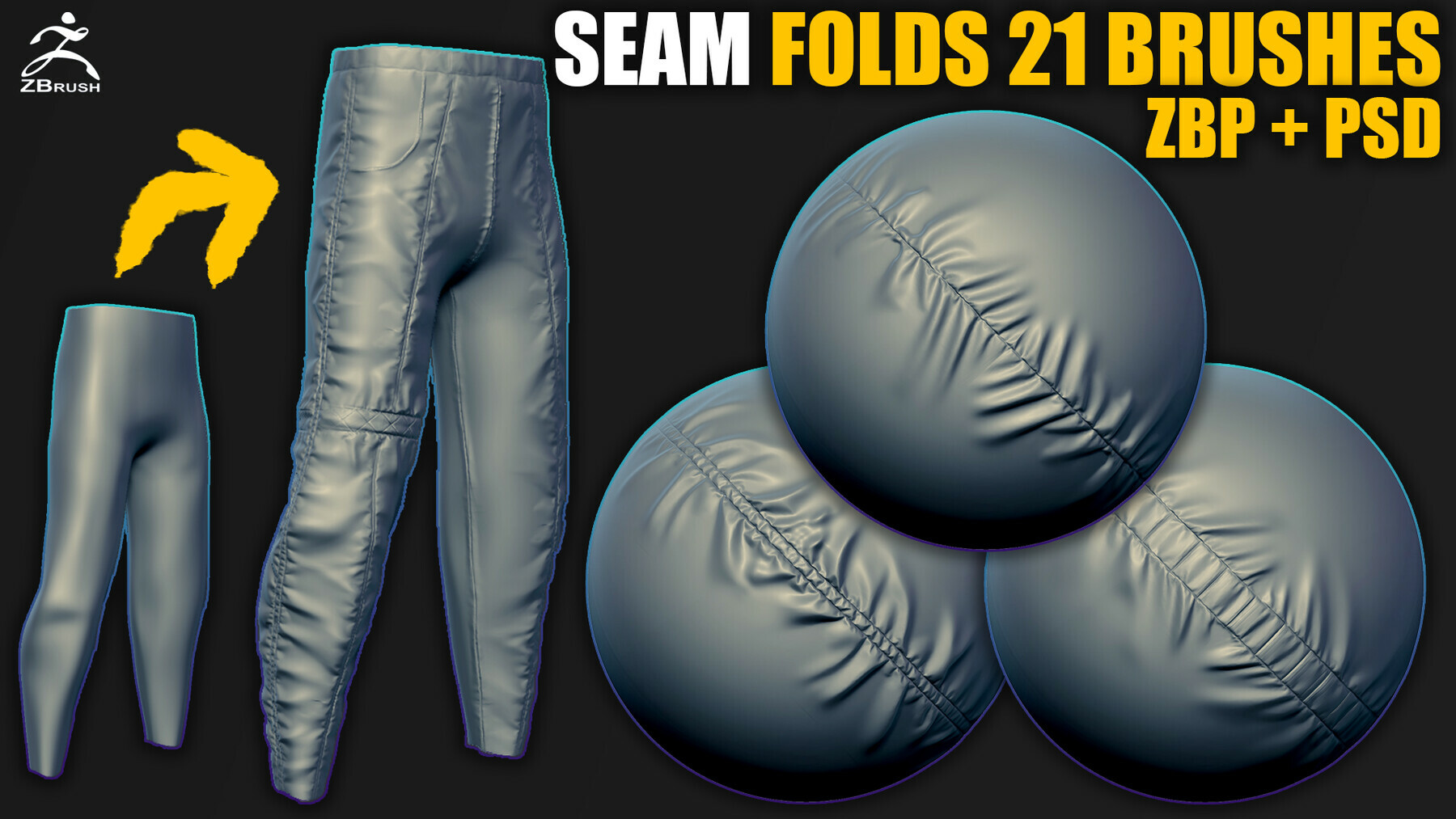 Seam and Folds Brushes for ZBrush (ZBP & PSD) preview
