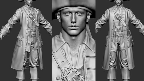 Realistic Pirate (Highpoly) Pirate of pirates of the caribbean zbrush file ancient European and American