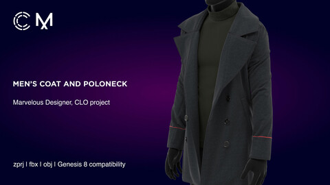 Men’s coat and poloneck | Marvelous Designer | CLO3D project